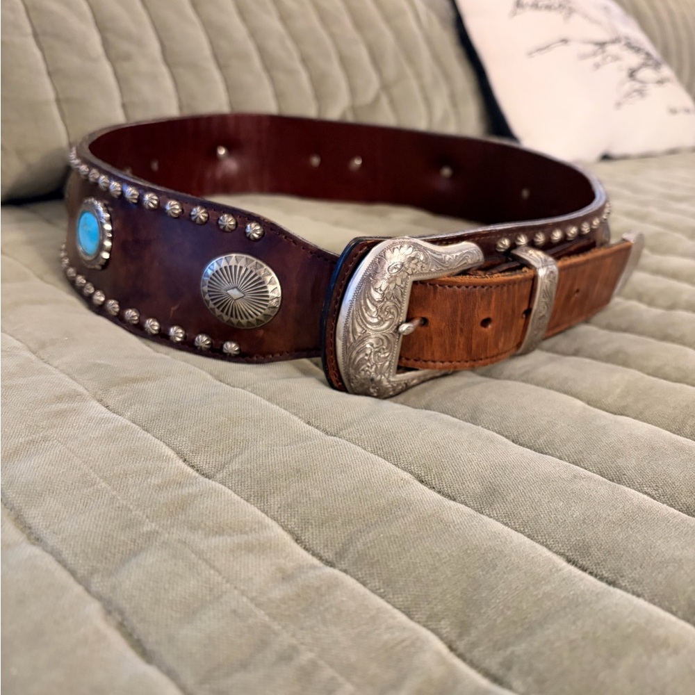 Turquoise and Silver Leather Belt